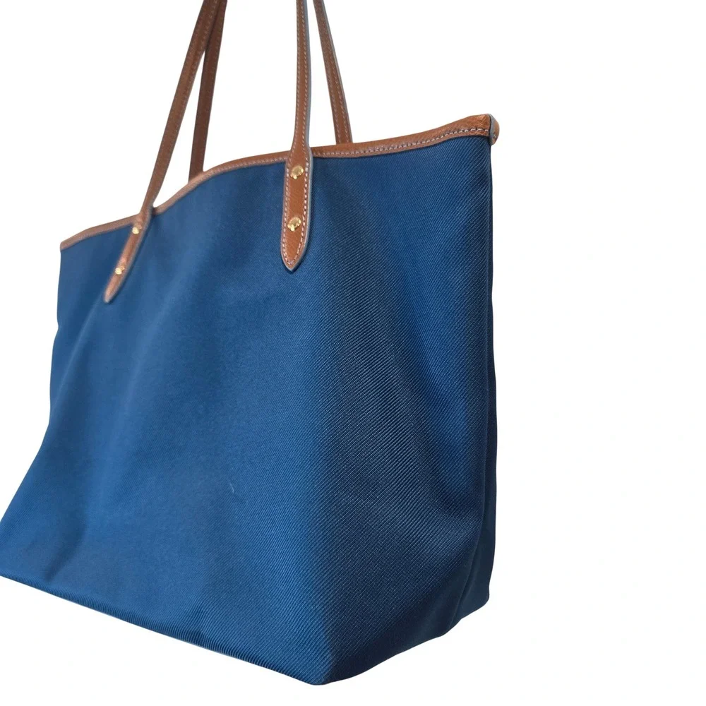 Coach Tote Bag Womens Large Blue Leather Trim Shoulder Bag Handbag